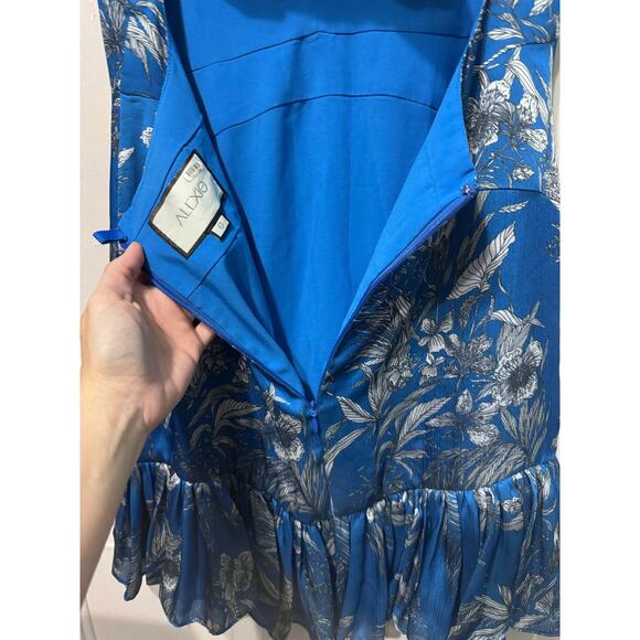 Alexis Blue Floral Print Silky Open Tie Back Mini Dress Size S - Picture 11 of 13